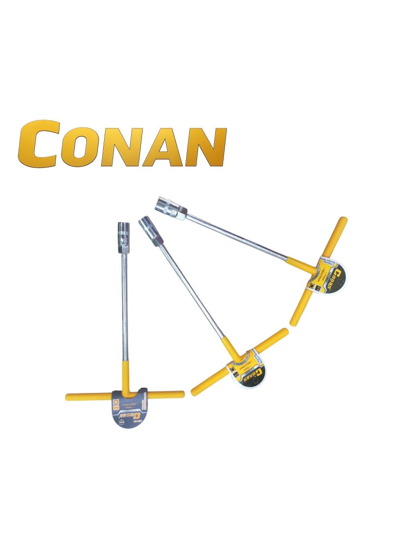 CONAN T-Handle Socket Wrench – Sizes 14mm, 15mm, 17mm – Heavy-Duty Cr-V Chrome Vanadium Steel – Non-Slip Coated Handle – Professional Performance for Workshop & Maintenance - Image 3
