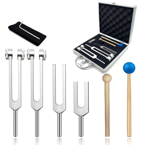 Tenfly Tuning Fork Set of 4 (128Hz, OM 136.1Hz, MI 528Hz, 4096Hz) - Body Tuning Forks for Healing Chakra Set, Stress Relief & DNA Repair, Exquisite Packaging - Image 1
