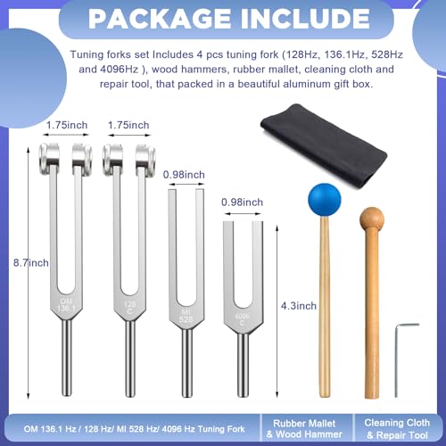 Tenfly Tuning Fork Set of 4 (128Hz, OM 136.1Hz, MI 528Hz, 4096Hz) - Body Tuning Forks for Healing Chakra Set, Stress Relief & DNA Repair, Exquisite Packaging - Image 2