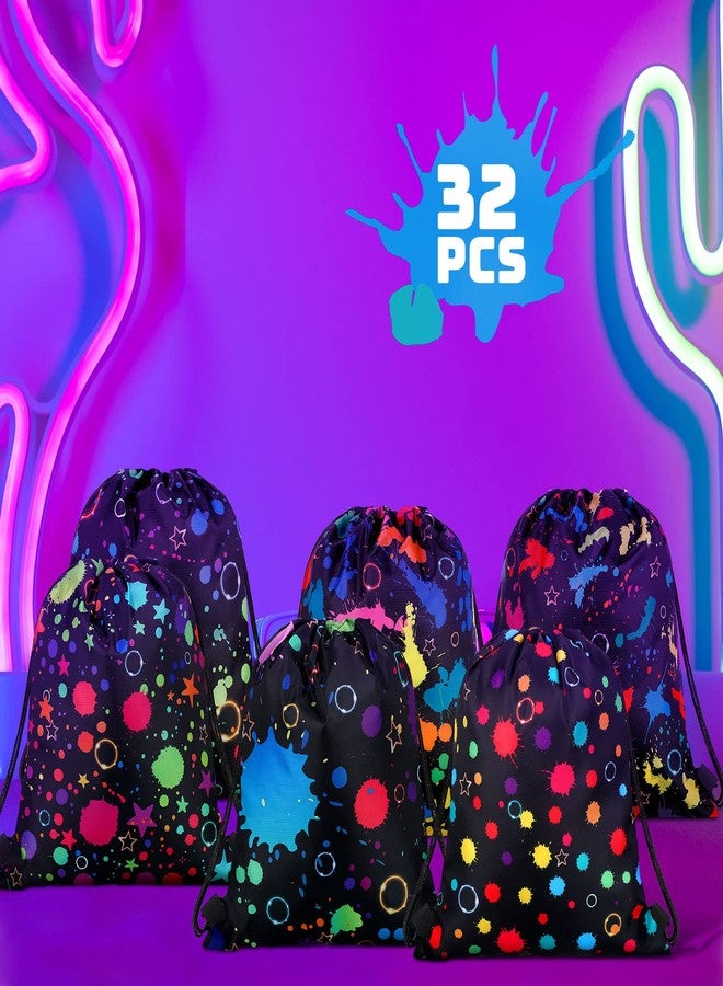 Funtery 32 Pcs Glow Party Drawstring Bags Glow Party Favors Neon Birthday Treat Bags for Teens Social Media Theme Gifts School Travel Supplies, 11.81 x 9.84 Inch - Image 2