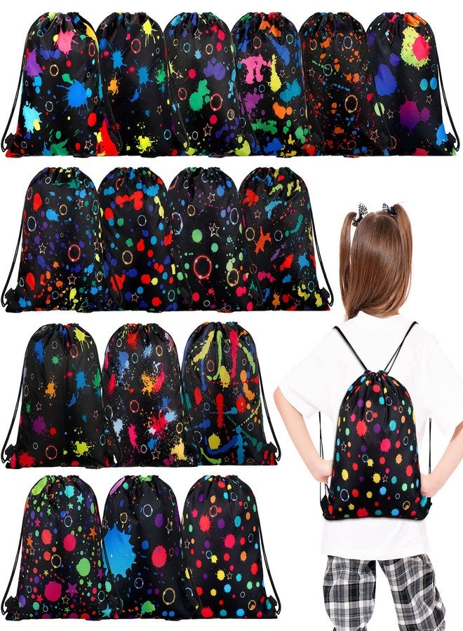 Funtery 32 Pcs Glow Party Drawstring Bags Glow Party Favors Neon Birthday Treat Bags for Teens Social Media Theme Gifts School Travel Supplies, 11.81 x 9.84 Inch - Image 1