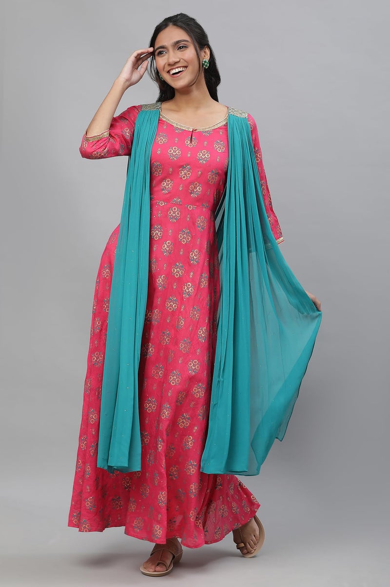 Aurelia Women's Viscose Fit and Flare Ankle Length Dress (23AUA14654-507739_Bright Rose - Image 2