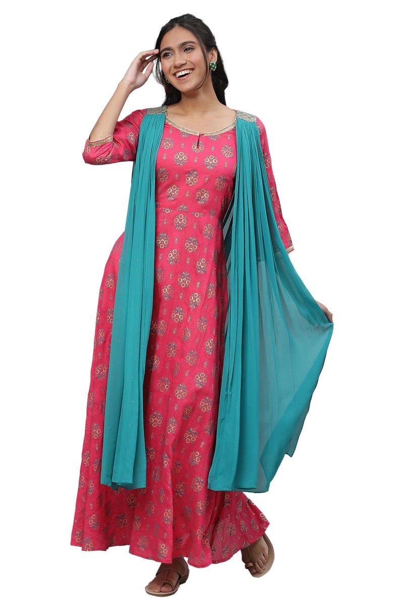 Aurelia Women's Viscose Fit and Flare Ankle Length Dress (23AUA14654-507739_Bright Rose - Image 1