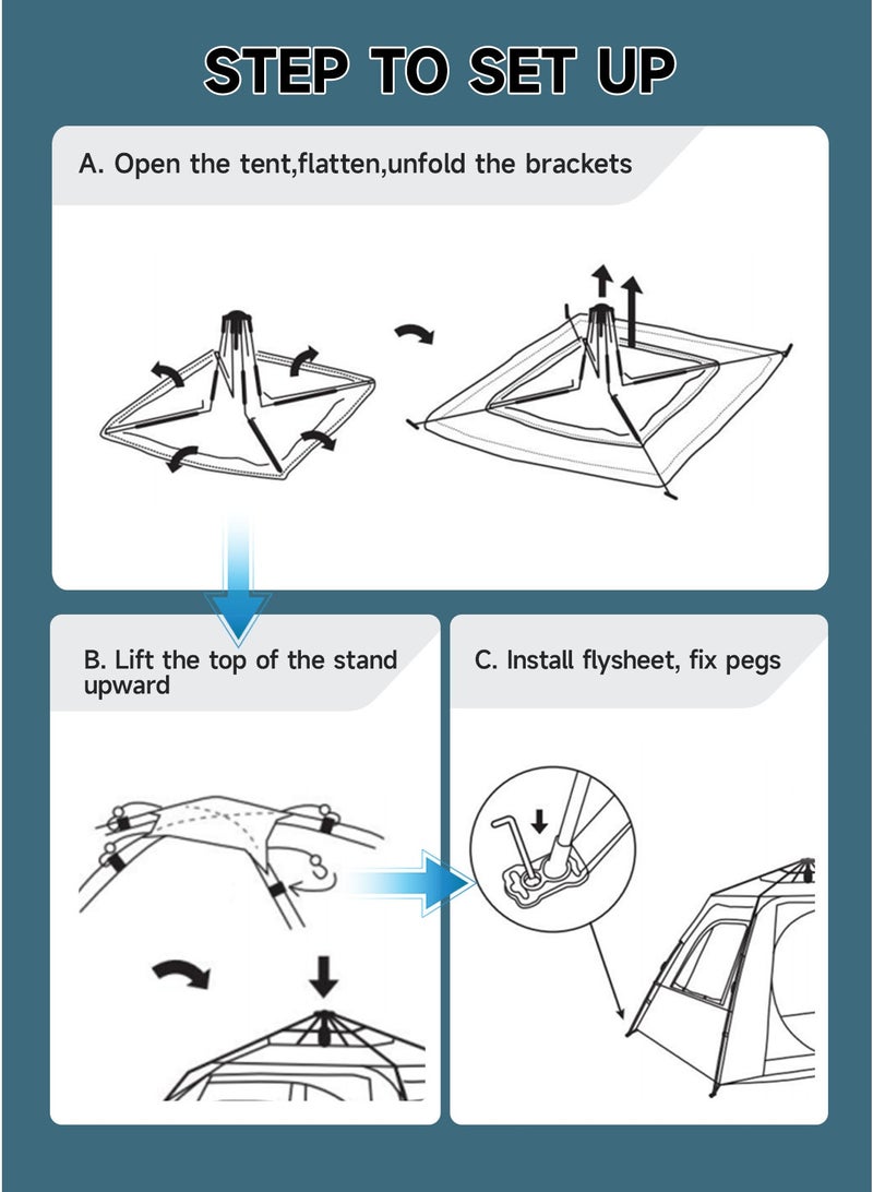 الواحة الذهبية  خيمة تخييم لعائلة 5-8 أشخاص، قابلة لفصل الغطاء الخارجي، تهوية من 4 جهات، تركيب فوري مع حقيبة حمل، مضادة للماء والرياح، خيمة قابلة للانبثاق للتخييم والتنزه وتسلق الجبال (أخضر) - Image 5