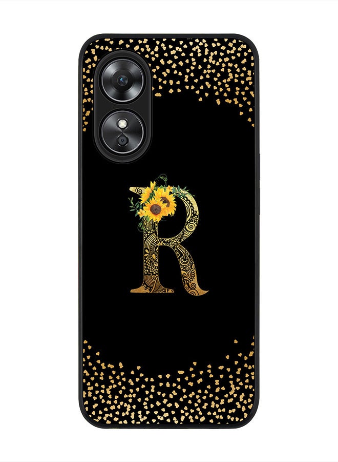 Stylizedd Rugged Black edge case for Oppo A97, Slim fit Rubber Edges Thin Cover -  Custom Monogram Initial Letter Mandala Floral Pattern Alphabet- R  (Black ) - Image 1