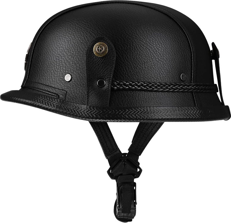 Yesmotor Retro German Handmade Leather Half Face Motorcycle Helmet with Goggles - DOT Approved - Image 2
