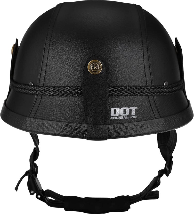 Yesmotor Retro German Handmade Leather Half Face Motorcycle Helmet with Goggles - DOT Approved - Image 3