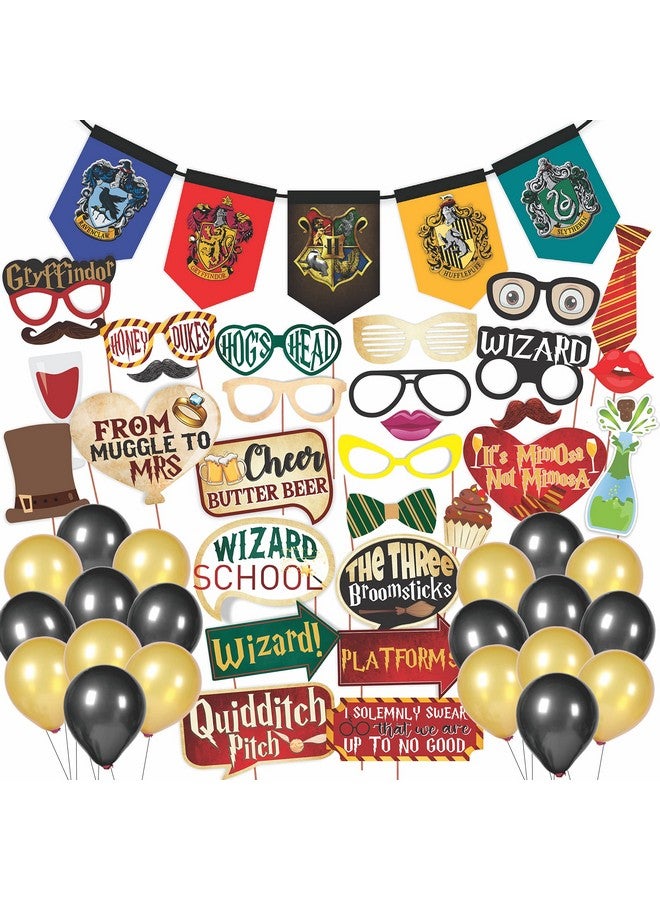 WOBBOX Happy Birthday Combo Harry Potter Theme Party Props 29 Pcs with Multi Colour Flags Bunting Banner & Balloons, Birthday Decoration Item