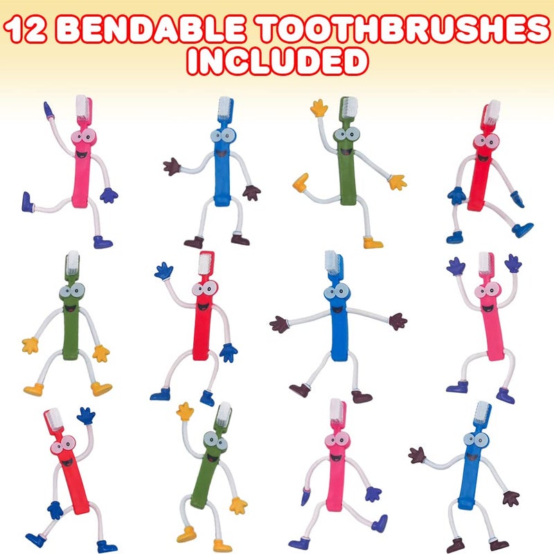 ArtCreativity Bendable Toothbrush Figures - 12 Dental Toys for Kids, Dentist Office Giveaways, Toothbrush Toys & Party Favors, Stress Relief Fidget Toys, PiÃ±ata Fillers - Image 2