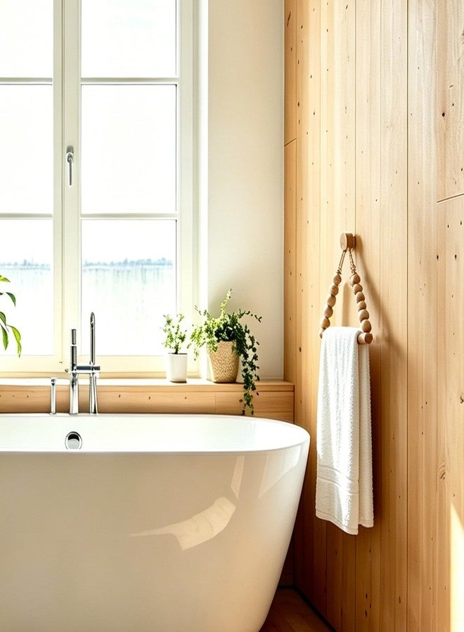 Dhshrxd Bathroom Toilet Paper Holder Wooden Bead Toilet Roll Holder Hanging Toilet Paper String Holder (Wood Color) - Image 5