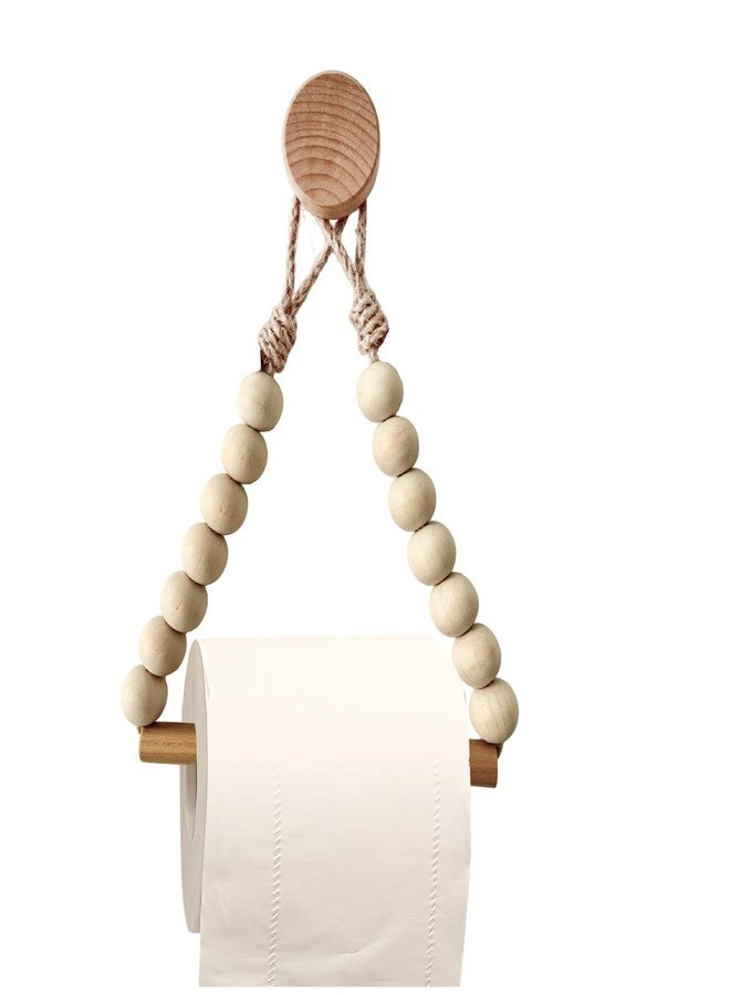 Dhshrxd Bathroom Toilet Paper Holder Wooden Bead Toilet Roll Holder Hanging Toilet Paper String Holder (Wood Color) - Image 1
