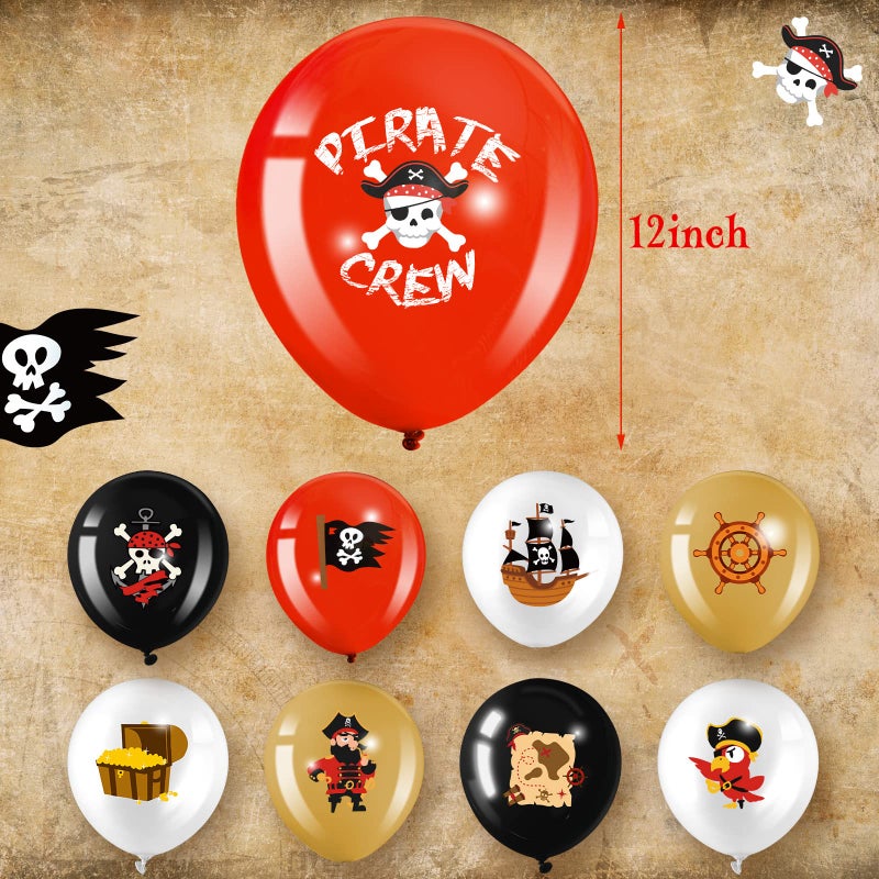 Harrycle 45 Pcs Pirate Party Balloons Latex Pirate Balloons Set Round Pirate Balloons Caribbean Pirate Skull Pirate Ship Balloons for Pirate Theme Parties Birthday Party Decorations Halloween Party Supplies - Image 2