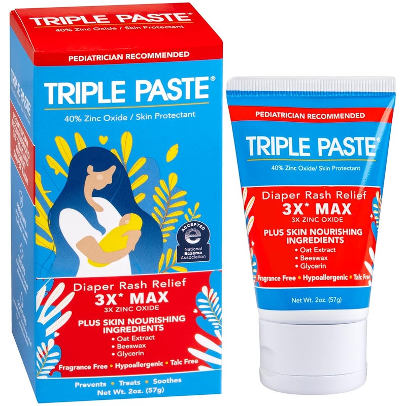 Triple Paste مرهم طفح الحفاضات تريبل بيست 3X ماكس بقوة قصوى مع 40 أكسيد الزنك لطفح الحفاضات الشديد 2 أونصة - Image 1