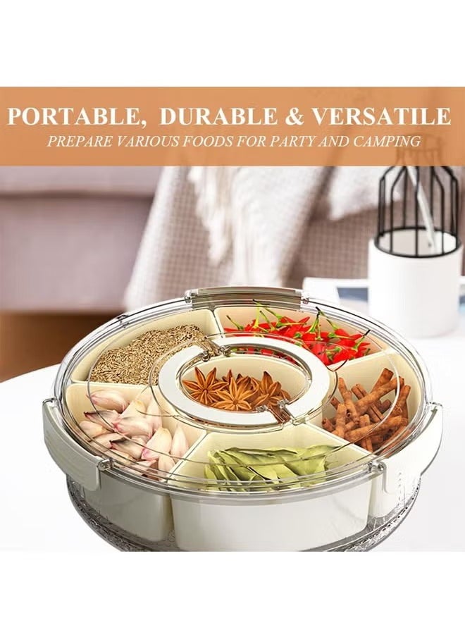 Hihonor - Snack Box Divided Serving Tray with Lid and Handle Snackle Box Charcuterie Container for Portable Rotating Snack Platters for Candy, Fruits, Nuts, Snacks, Party, Entertaining, Picnic - Image 1
