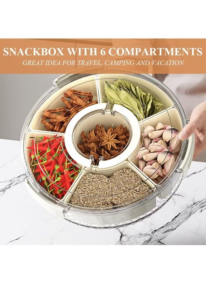 Hihonor - Snack Box Divided Serving Tray with Lid and Handle Snackle Box Charcuterie Container for Portable Rotating Snack Platters for Candy, Fruits, Nuts, Snacks, Party, Entertaining, Picnic - Image 1