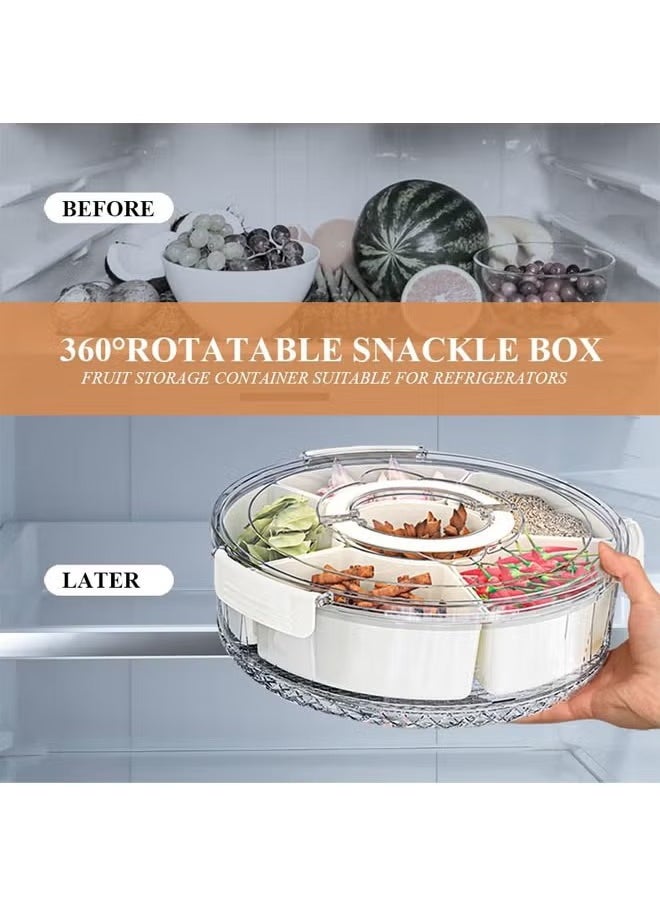 Hihonor - Snack Box Divided Serving Tray with Lid and Handle Snackle Box Charcuterie Container for Portable Rotating Snack Platters for Candy, Fruits, Nuts, Snacks, Party, Entertaining, Picnic - Image 1