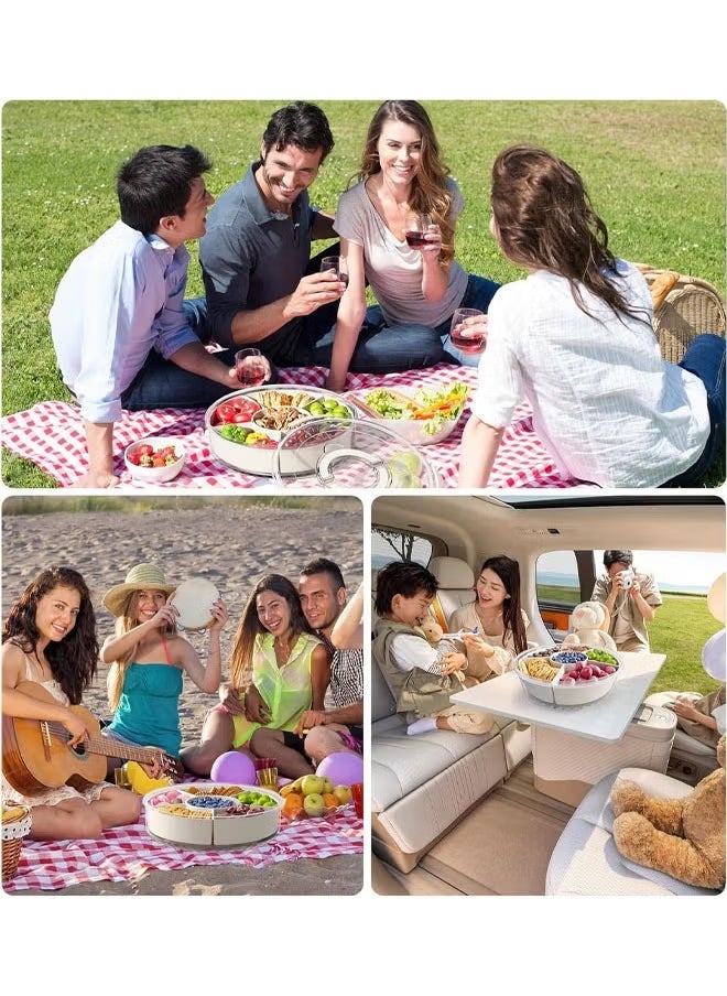 Hihonor - Snack Box Divided Serving Tray with Lid and Handle Snackle Box Charcuterie Container for Portable Rotating Snack Platters for Candy, Fruits, Nuts, Snacks, Party, Entertaining, Picnic - Image 1
