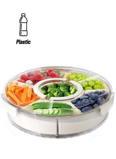Snack Box Divided Serving Tray with Lid and Handle Snackle Box Charcuterie Container for Portable Rotating Snack Platters for Candy, Fruits, Nuts, Snacks, Party, Entertaining, Picnic
