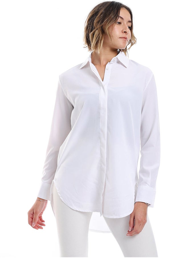Andora - Plain Pattern Hidden Buttons Shirt _ White - Image 1