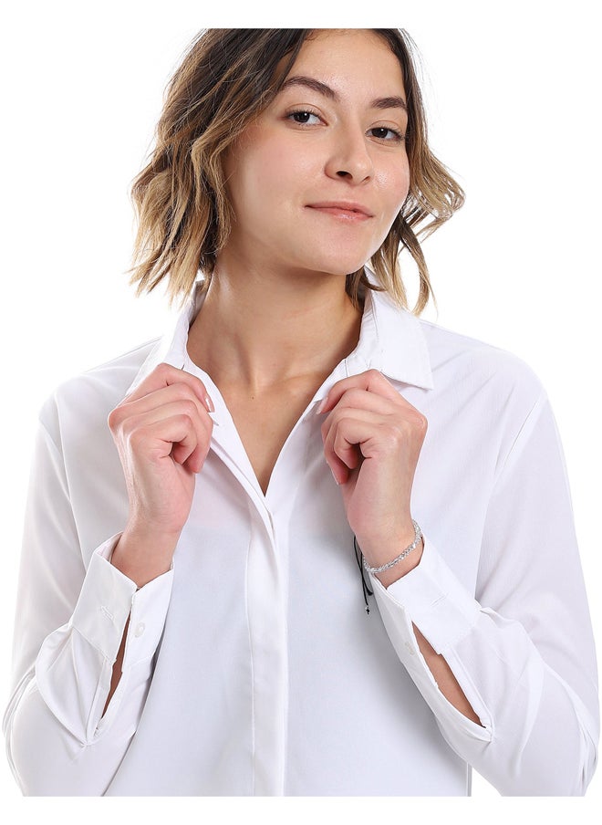 Andora - Plain Pattern Hidden Buttons Shirt _ White - Image 1