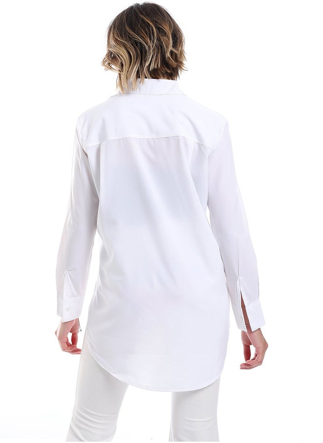 Andora - Plain Pattern Hidden Buttons Shirt _ White - Image 1