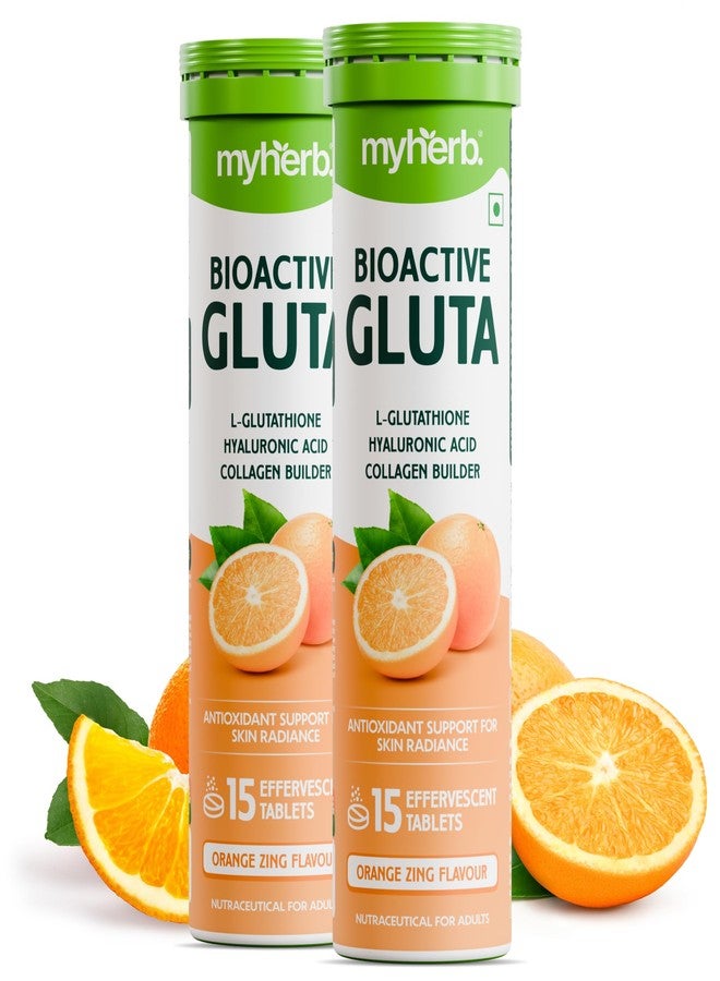 MYHERB Bioactive Glutathione Tablets For Radiant,Glowing Skin | 30 Pcs Effervescent Tablets With 500 Mg L-Glutathione & Vitamin C | Antioxidant & Skin Glow Supplement, (Pack of 2) Orange Zing Flavour - Image 1
