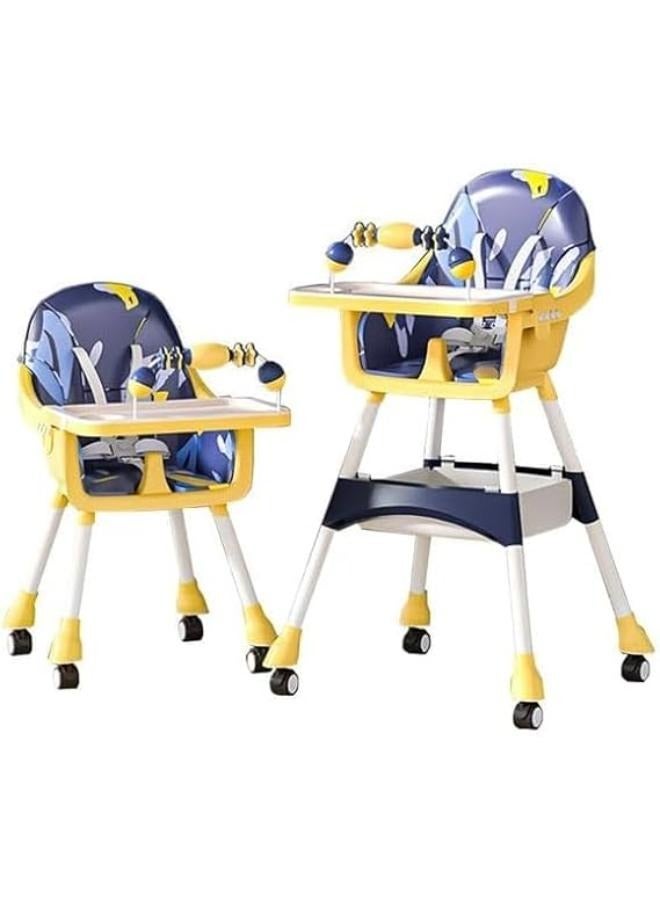 3 in 1 Convertible Baby High Chair with Adjustable Height and Footrest, Toddler Feeding Booster Seat with Tray, Wheels, Safety Belt and Cushion for 6 Months to 4 Years  - Image 2