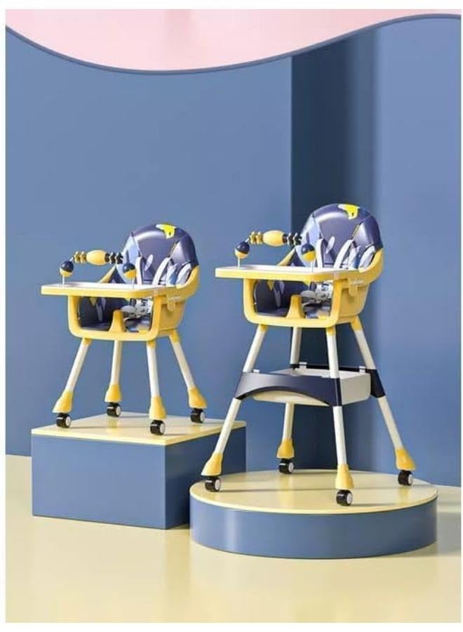 3 in 1 Convertible Baby High Chair with Adjustable Height and Footrest, Toddler Feeding Booster Seat with Tray, Wheels, Safety Belt and Cushion for 6 Months to 4 Years  - Image 3