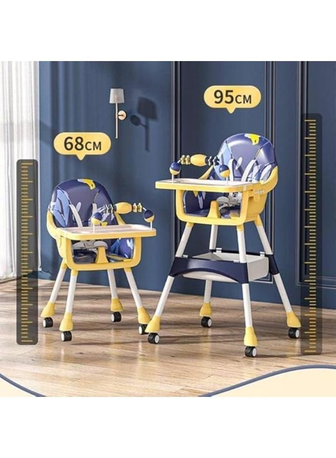 3 in 1 Convertible Baby High Chair with Adjustable Height and Footrest, Toddler Feeding Booster Seat with Tray, Wheels, Safety Belt and Cushion for 6 Months to 4 Years  - Image 4