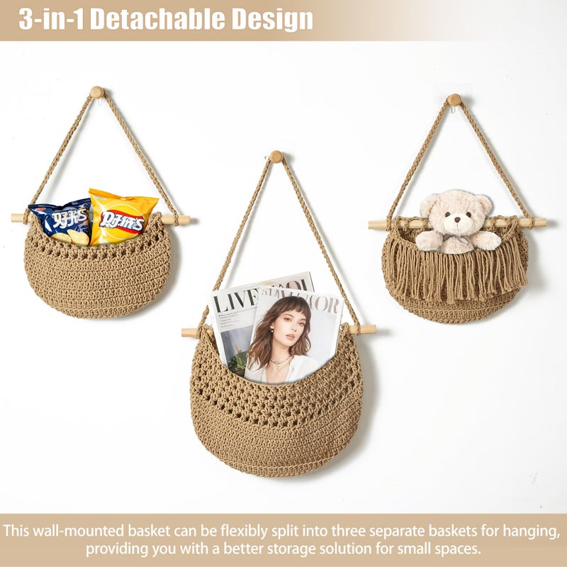 Halidali 3 Tier Hanging Fruit Baskets for Kitchen, Boho Cotton Rope Handwoven Vegetable Hammock Produce Storage Wall Mounted Large Organizing Basket for Farmhouse Decor, Over The Door, Onion, Potato (Linen) - Image 5