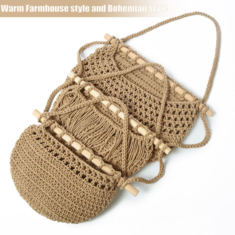 Halidali 3 Tier Hanging Fruit Baskets for Kitchen, Boho Cotton Rope Handwoven Vegetable Hammock Produce Storage Wall Mounted Large Organizing Basket for Farmhouse Decor, Over The Door, Onion, Potato (Linen) - Image 3