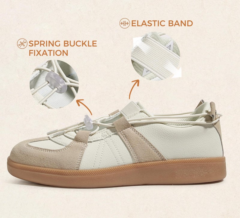 LUCKY STEP Women's Retro Fashion Sneakers Casual Comfortable Ballet Flats Lightweight Breathable Skate Shoes(6 M US Beige) - Image 3