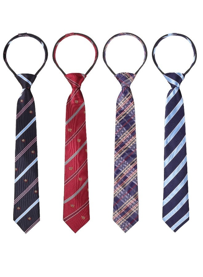 4 Pcs Kids Tie for Boys Adjustable Zipper Youth Students Children Toddler Necktie for Shirt Wedding Graduation School Uniform 6-12 Years - Image 1