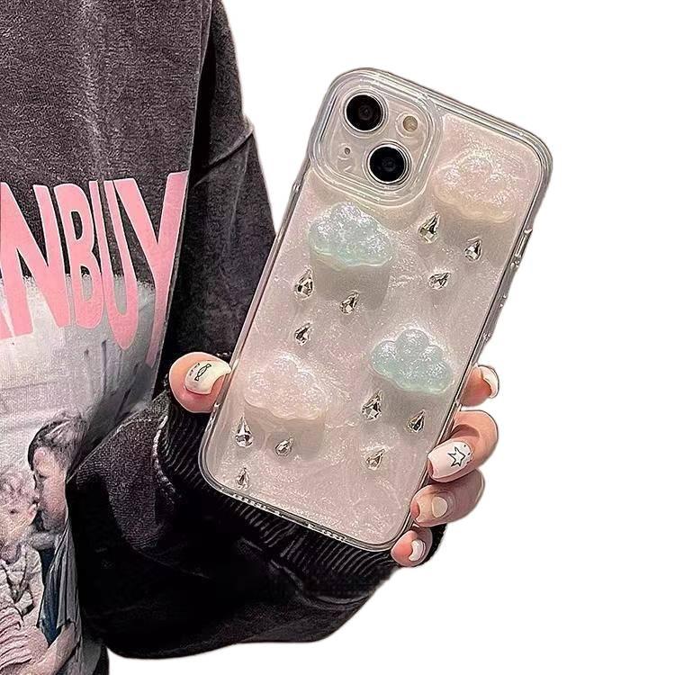 MS غطاء واقي بAcrylic لـ iPhone 12 مع حماية من السقوط وسحابة كريستال ثلاثية الأبعاد مع مقاوم للصدمات مع قطرة مطر ماسية باللون Raindrop Cloud من الأكريليك - Image 3