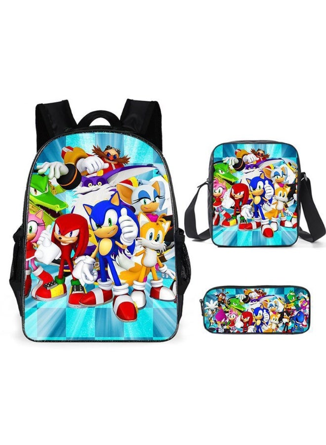 SONIC backpack pencil case satchel three-piece suit men and women leisure sports travel backpack student school backpack - Image 1
