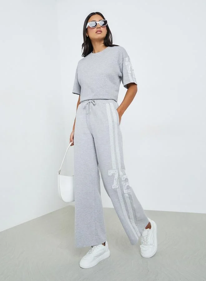 Styli Grey Lace Detail Wide Leg Joggers