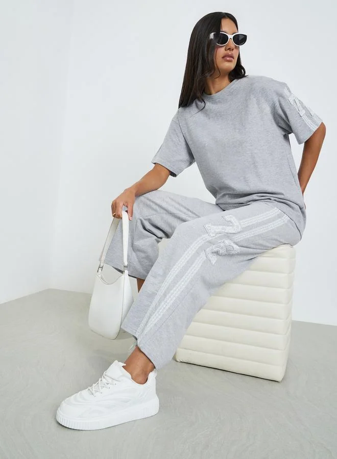Styli Grey Lace Detail Wide Leg Joggers
