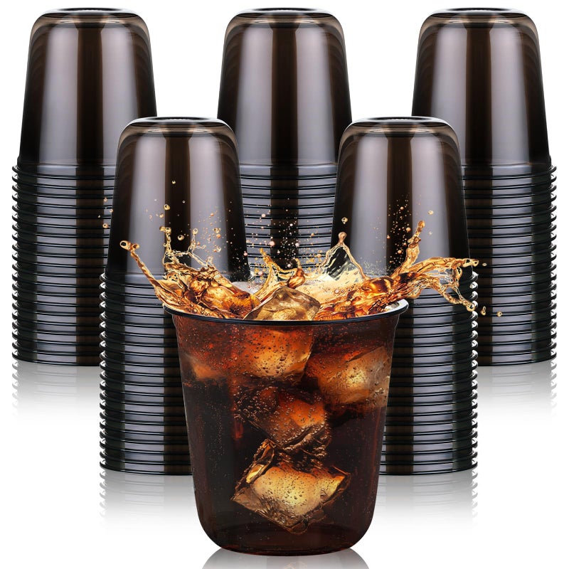 Kesaplan 100 Pcs 12 Oz Black Clear Plastic Cups  Disposable Stemless Wine Glasses For Halloween Graduation Party  Round Bottom Plastic Cocktails Cups  Disposable Cold Drinks Cup For Birthday Wedding - Image 1
