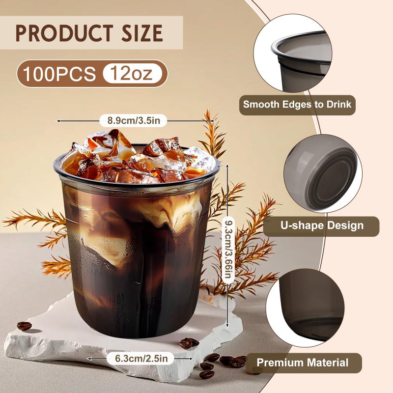 Kesaplan 100 Pcs 12 Oz Black Clear Plastic Cups  Disposable Stemless Wine Glasses For Halloween Graduation Party  Round Bottom Plastic Cocktails Cups  Disposable Cold Drinks Cup For Birthday Wedding - Image 3