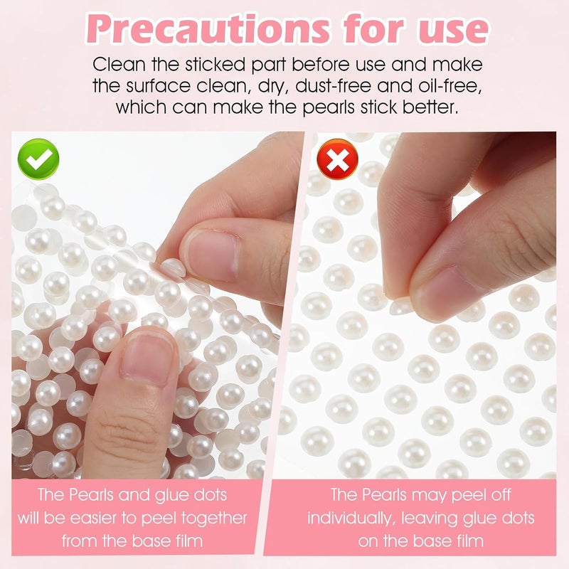 KASTWAVE 1982 PCS Self Adhesive Pearl Stickers, 12 Sheets White Flat Back Pearls, Half Round, Stick on Pearls for Hair, Face, Makeup, Eye, Nail, Crafts, Decoration (3/4/5/6/8/10mm) - Image 3