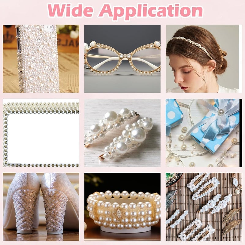 KASTWAVE 1982 PCS Self Adhesive Pearl Stickers, 12 Sheets White Flat Back Pearls, Half Round, Stick on Pearls for Hair, Face, Makeup, Eye, Nail, Crafts, Decoration (3/4/5/6/8/10mm) - Image 4