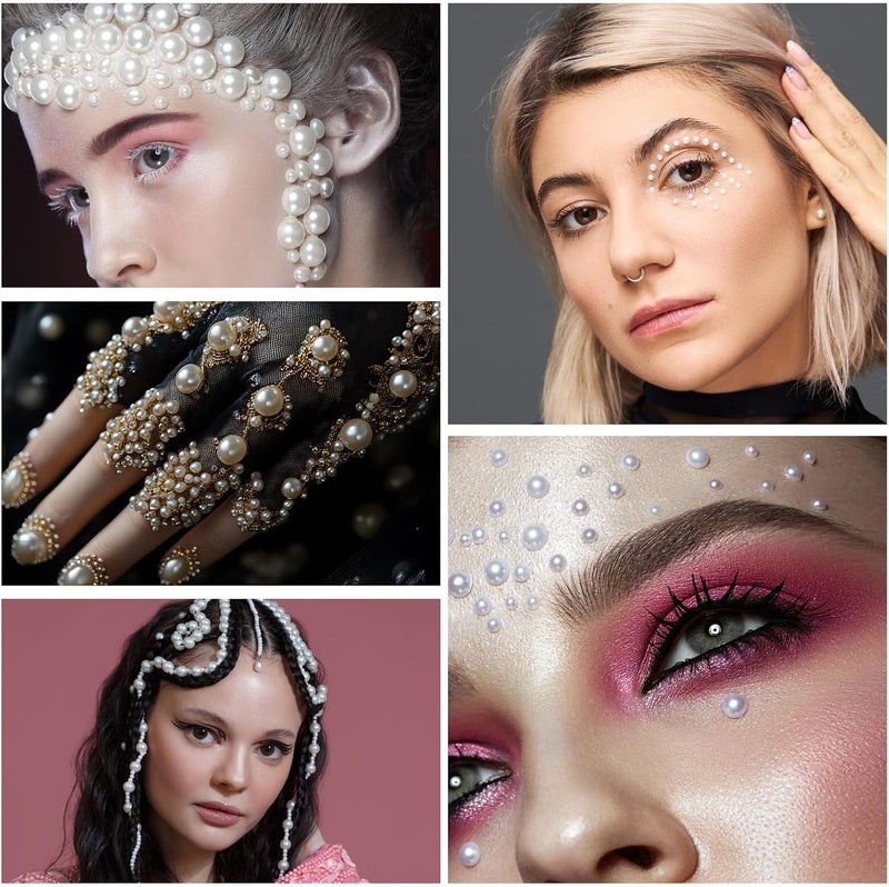 KASTWAVE 1982 PCS Self Adhesive Pearl Stickers, 12 Sheets White Flat Back Pearls, Half Round, Stick on Pearls for Hair, Face, Makeup, Eye, Nail, Crafts, Decoration (3/4/5/6/8/10mm) - Image 2