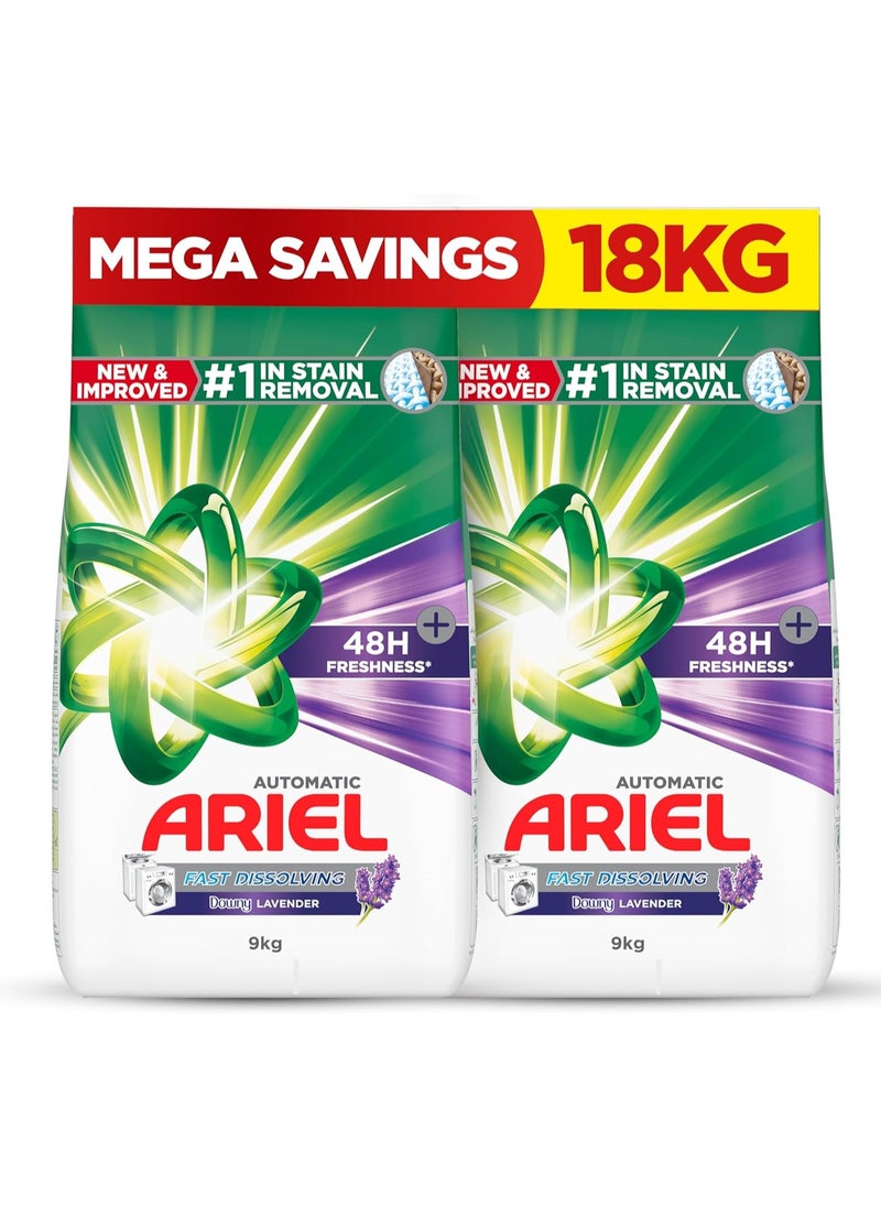 Ariel Fast Dissolving Laundry Detergent Powder With Lavender Dual Pack 2 x 9kg  - Image 1