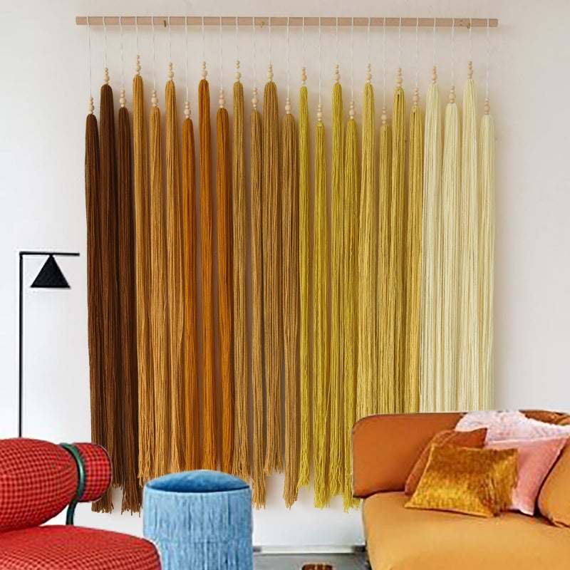 IOWER Macrame Wall Hanging Beads Tassels Decor Boho Yarn Art for Bedroom Living Room or Nursery Aesthetic Bohemian Woven Tapestry for Home 39" W x 45" L - Image 1
