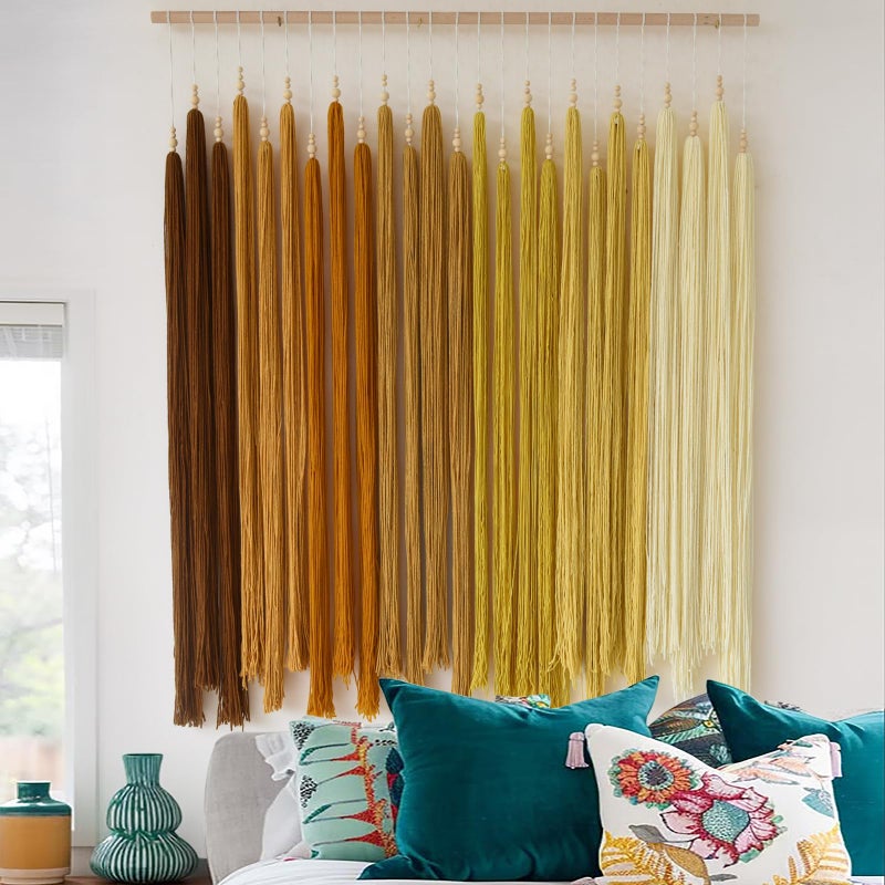 IOWER Macrame Wall Hanging Beads Tassels Decor Boho Yarn Art for Bedroom Living Room or Nursery Aesthetic Bohemian Woven Tapestry for Home 39" W x 45" L - Image 3