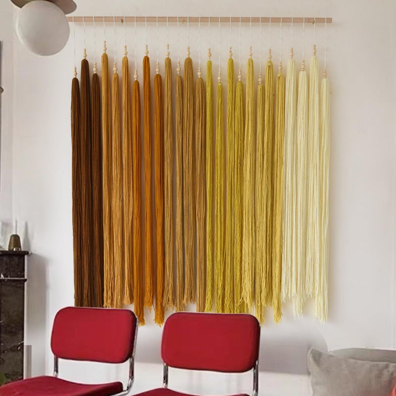 IOWER Macrame Wall Hanging Beads Tassels Decor Boho Yarn Art for Bedroom Living Room or Nursery Aesthetic Bohemian Woven Tapestry for Home 39" W x 45" L - Image 5