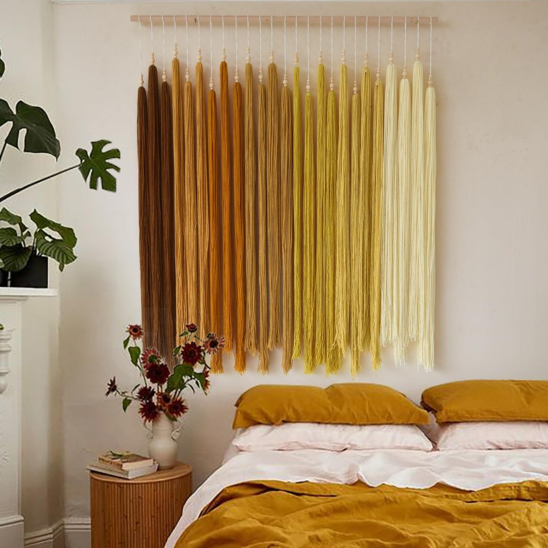 IOWER Macrame Wall Hanging Beads Tassels Decor Boho Yarn Art for Bedroom Living Room or Nursery Aesthetic Bohemian Woven Tapestry for Home 39" W x 45" L - Image 4