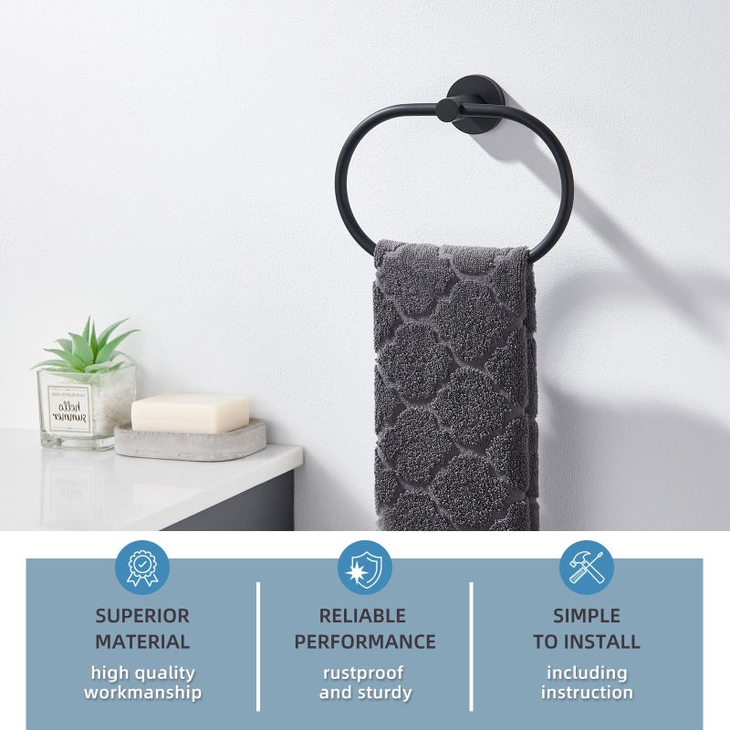 Angle Simple Bathroom Hand Towel Holder, SUS 304 Stainless Steel Swivel Hand Towel Ring Rack for Wall, Matte Black - Image 3