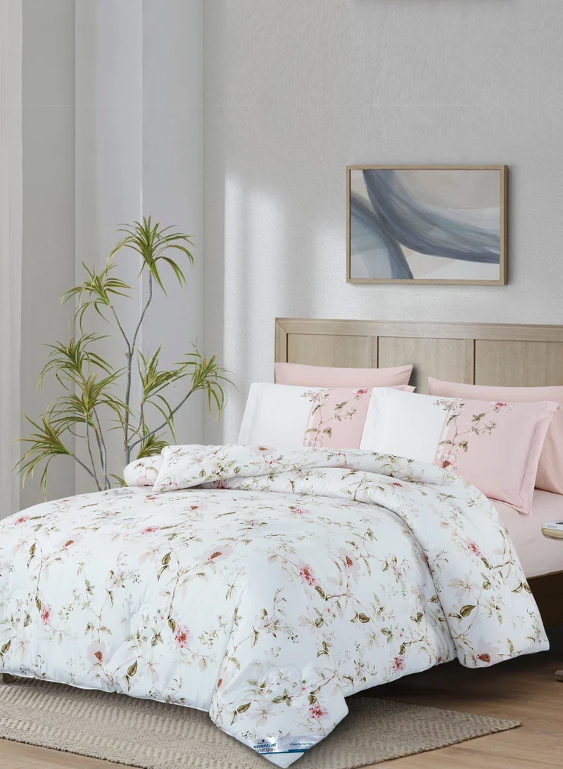 Donetella Printed Comforter Set 6-Pcs King Size All Season Double Bed Fits(200 X 200 Cm)Bedding Set With Removable Filler And Down Alternative Filling, White Rock