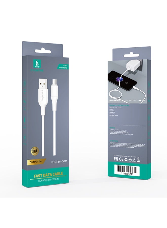 STARFIRE Fast Charging Cable 3A High Speed Data Sync 1m PVC White USB Cable(Micro) - Image 2